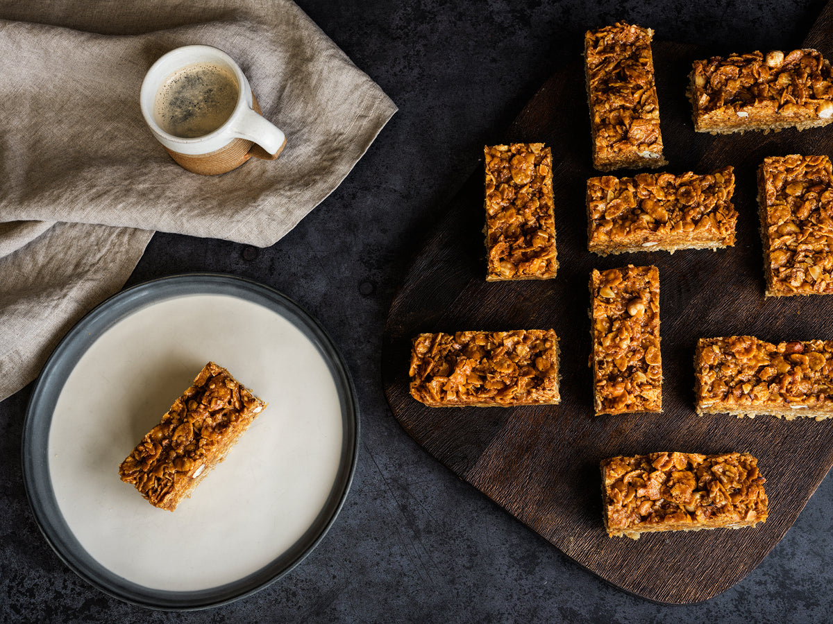 Slices of Cakesmiths honey nut crunch traybake